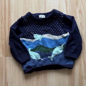 Janie and Jack narwhal baby sweater. Quality blue green knit sweater.